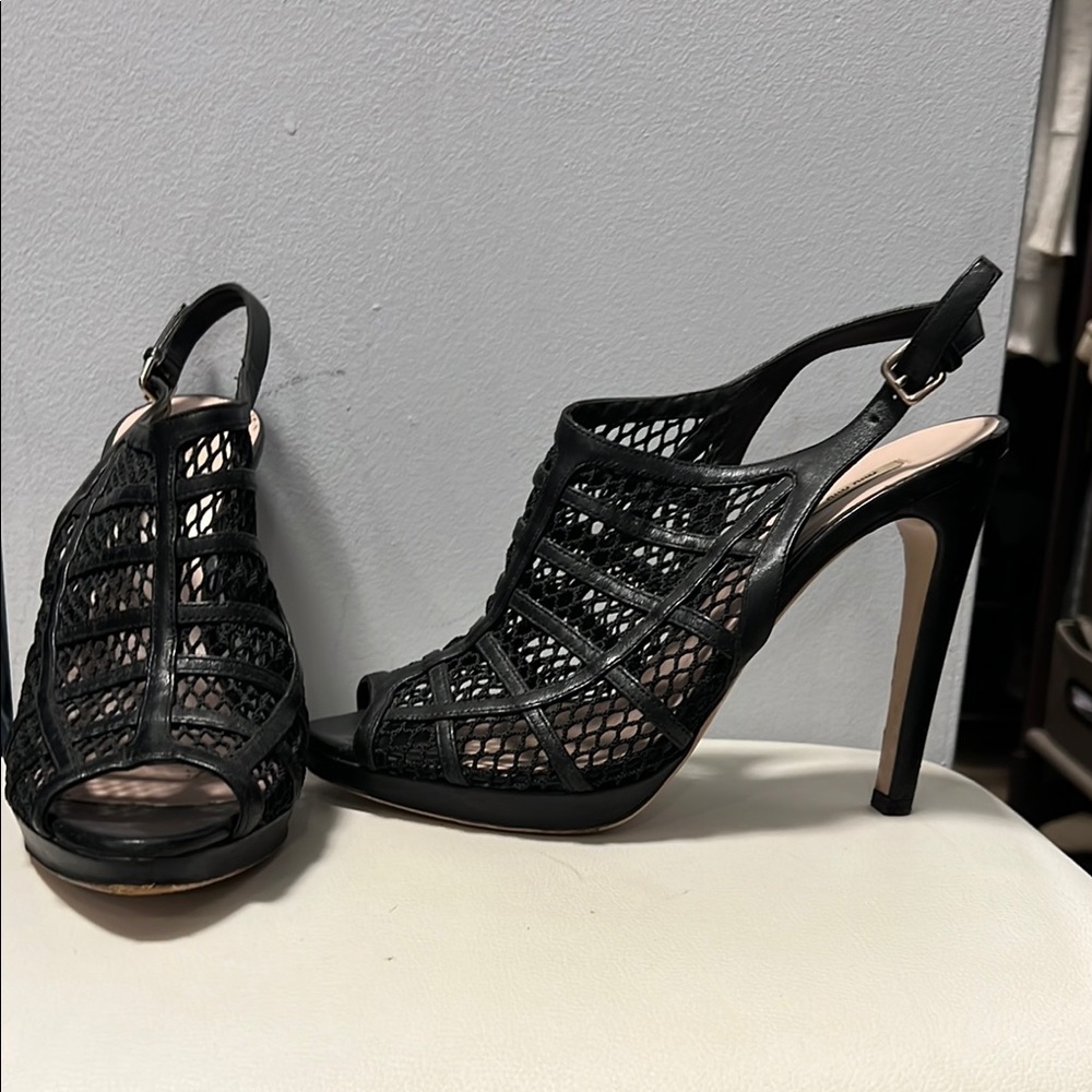 Miu Miu Black Stiletto Heels with Peep-Toe Design
